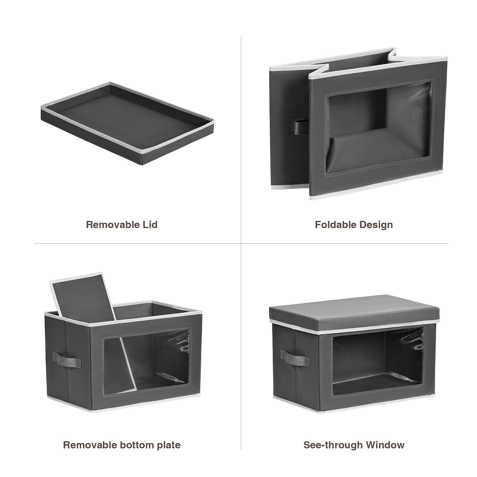 Homsorout Fabric Storage Bins with Lids 3 Pack Dark Grey - Clear Window Organizer