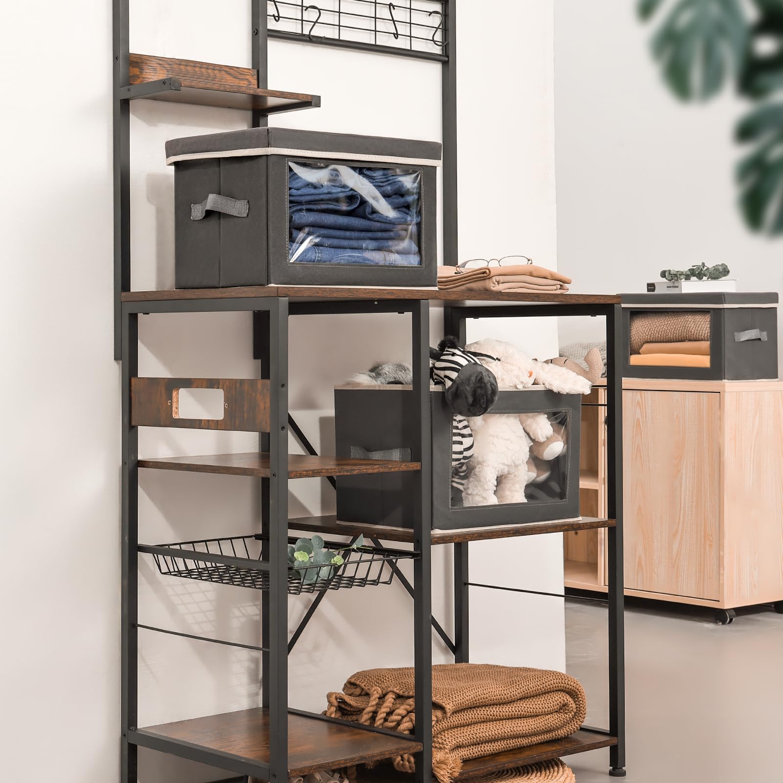 Homsorout Fabric Storage Bins with Lids 3 Pack Dark Grey - Clear Window Organizer