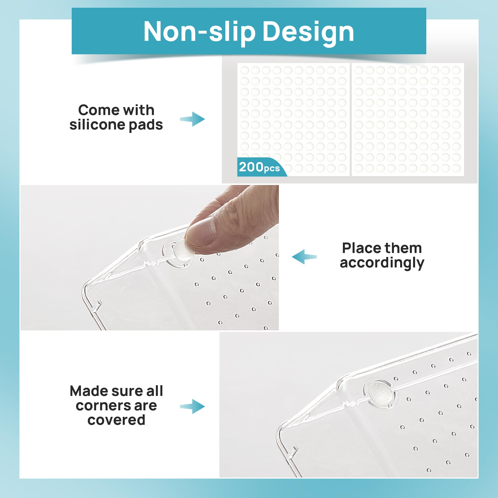 Vtopmart 44 Piece Clear Plastic Drawer Organizer Set - 4 Sizes with 200 Non-Slip Pads