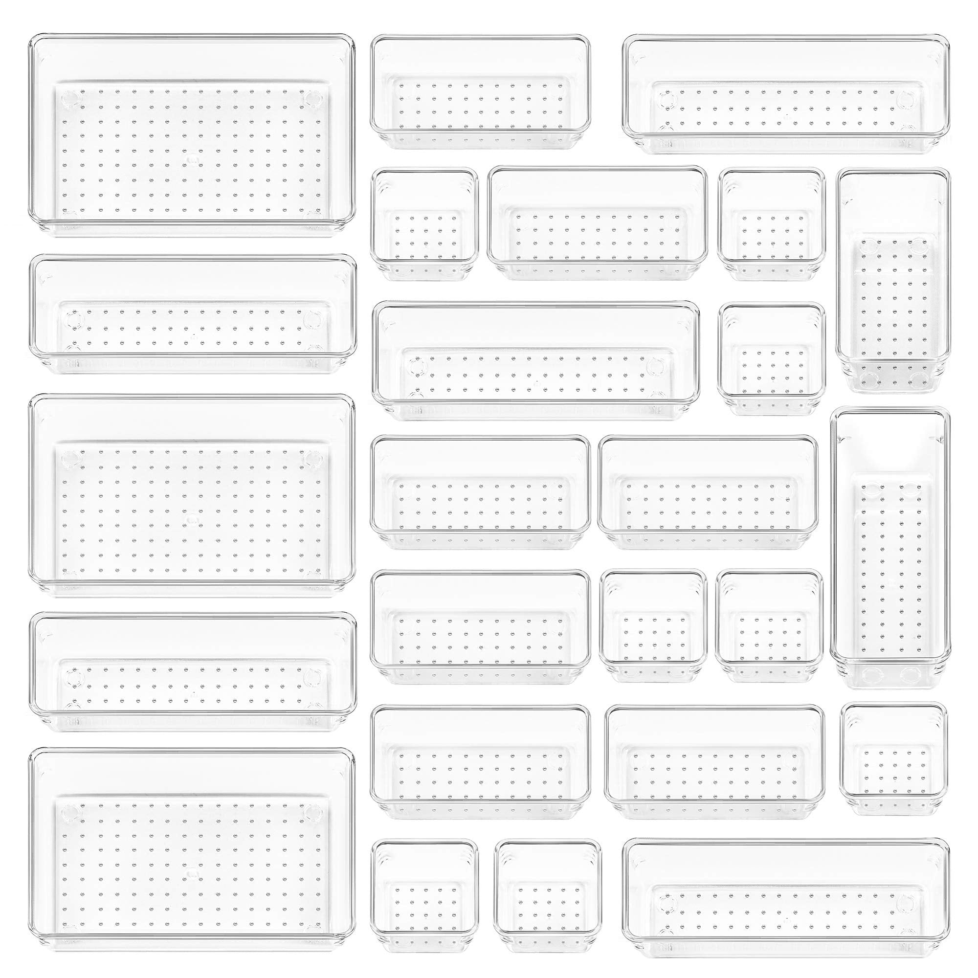 Vtopmart 25 Piece Clear Plastic Drawer Organizer Set - 4 Sizes with Non-Slip Pads